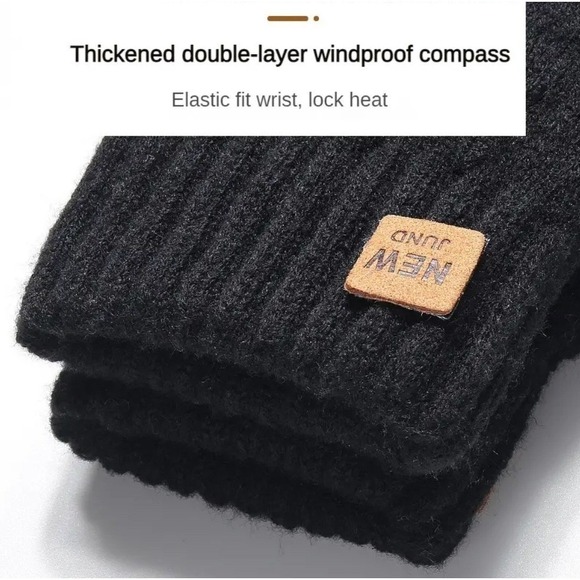 Unisex Thermal Warm Thick Fleece Lined Touchscreen Gray Knit Gloves NEW‎ Winter - Picture 9 of 11